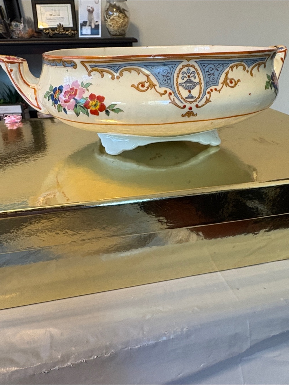 Wedgwood Cream and Multicolor Floral Footed Serving Bowl